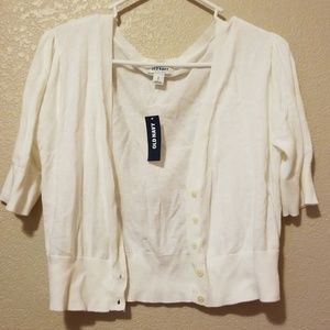 White crop short sleeve cardigan